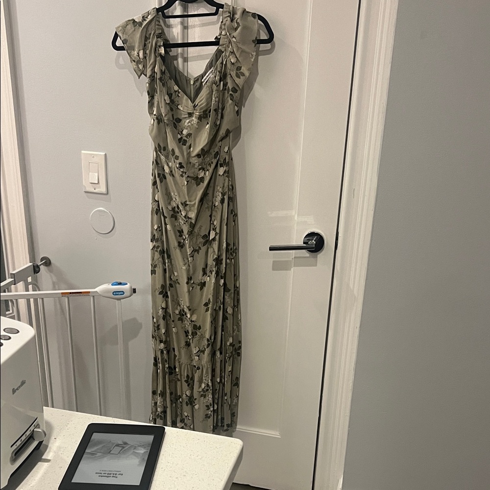 Reformation Floral Midi Dress in Green and White